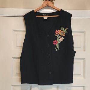 Carole Little II Vintage Vest Floral Embroidered Size 18 63% Acetate 37% Rayon